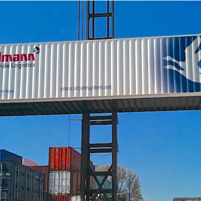 Fahrzeugbeschriftung: Containerbeschriftung. Produziert von Articus aus Isernhagen bei Hannover, in Niedersachsen.